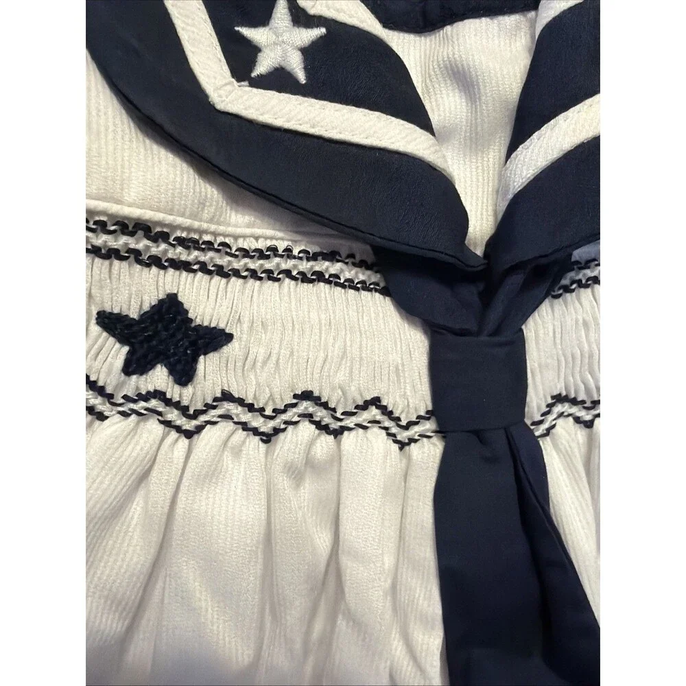 Vintage Friedknit Creations Smocked Nautical 12 Month Baby Girl Dress Stars